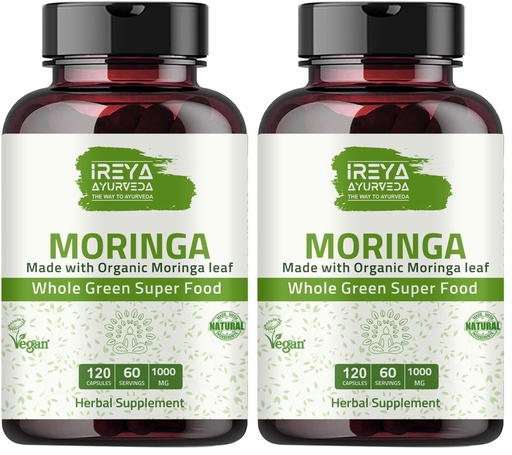 [BRSREALYOFYA23TX] Moringa Capsule 1000 mg (120 Capsules), Moringa Powder Capsules Made from Organic Moringa Leaf Powder | Non-GMO Whole Green Super Food Nutrition 60 Days Supply (Pack of 2)