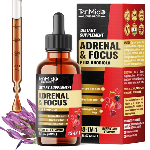 [BRSREGAPC4JQAG35] 13in1 Adrenal & Focus Support Supplements Liquid Drops with Astragalus, Wood Betony, Rhodiola, Ashwagandha, Bacopa, Eleuthero, Gotu Kola, Holy Basil, and More - 30 Days Supply - 1FL Oz