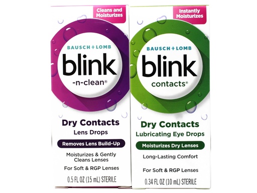 [BRSREYYTBMNWKCTF] Blink Contacts Lubricating Eye Drops 0.34 fl oz and Blink-N-Clean Lens Drops 0.5 fl oz, Dual Moisturizing and Lens Cleaning Solution for Soft & RGP Lenses