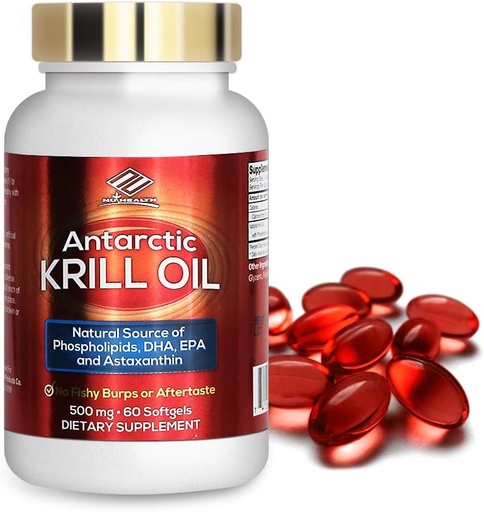 [BRSWIHL7BMBBEGT4] Antarctic Krill Oil Dietary Supplement (500 mg, 60 Softgels)