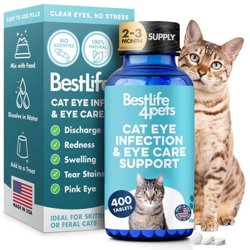 [BRSWYAT5PNYR4A3U] Cat Eye Infection & Vision Care Support, Holistic Vision Support for Cats & Kittens, Soothes Eye Infections, Conjunctivitis, Swelling, and Discharge, Easy to Use, 400 Odorless, Tasteless Pills | Holistic Vision Support for Cats & Kittens, Soothes Eye Infections, Conjunctivitis, Swelling, and Discharge, Easy to Use