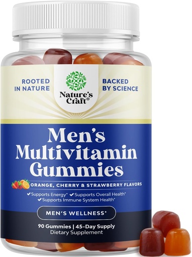 [BRSWYHYYCN6BOYA4] Natures Craft Daily Mens Multivitaminer Gummier - Mens Gummy Multivitaminer med sink og biotin immun støtte Gummier - Potent Vitaminer for energi og immunitet ikke-GMO Glutenfri Halal 90 greve