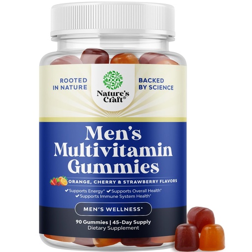 [BRSWYHYYCN6BOYA4] Natures Craft Daily Mens Multivitamins Gummies - Mens Gummy Multivitamins with Zinc and Biotin Immune Support Gummies - Potent Vitamins for Energy and Immunity Non-GMO Gluten Free Halal 90 Count