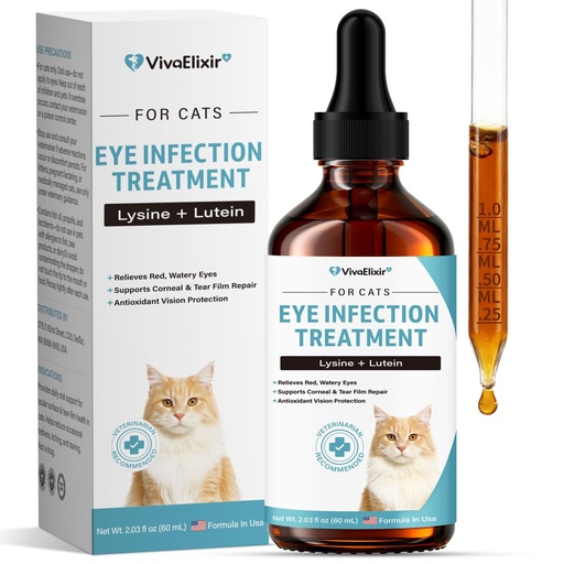 [BRSRGCYNCJ4GAA3F] Cat Eye Infection Treatment & Vision Care Support | Cat Eye Conjunctivitis Support for Cats & Kittens | Soothes Red, Watery Eyes & Discharge | L-Lysine, Lutein, Lactoferrin, Taurine | 2.03 fl.oz