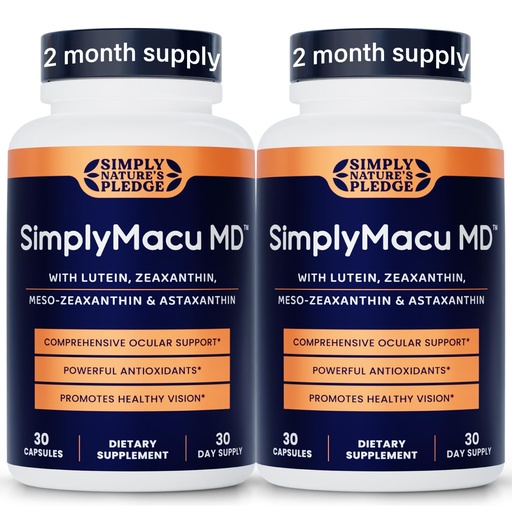 [BRSRGBL3BZ5RYHTF] Simply Nature's Pledge Macu MD | Eye Vitamins | 2-Month Supply with Lutein, Zeaxanthin, Meso-Zeaxanthin, Astaxanthin & Bilberry Extract | Advanced Macu Health Vision Support (Pack of 2)