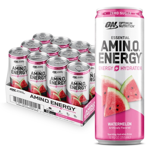 [BRSWGFILOIAROELJ] Optimum Nutrition Amino Energy Sparkling Hydration Drink, Electrolytes, Caffeine, Amino Acids, BCAAs, Sugar Free, Watermelon, 12 Fl Oz, 12 Pack (Packaging May Vary)