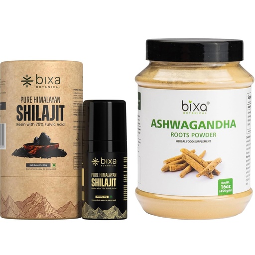 [BRSREFD4AV6QMF3Z] bixa BOTANICAL Shilajit Resin + Ashwagandha Root Powder | Natural Energy & Supports Stamina Booster for Men | Supports Muscle, Mood & Immunity | Vegan Herbal Combo