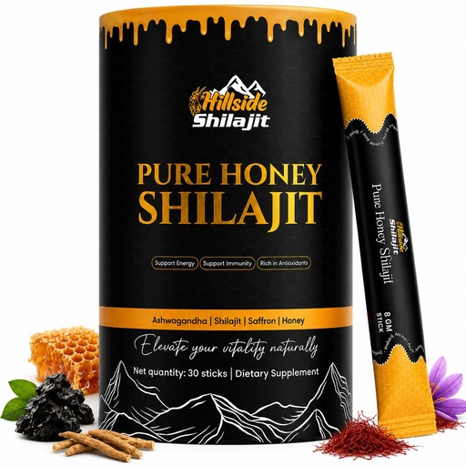 [BRSRGAIHOZ6GOYAV] Hillside Shilajit Honey Sticks with Infused Shilajit, Saffron & Ashwagandha – Daily Wellness & Energy Support for Men & Women – 30 Sticks Pack