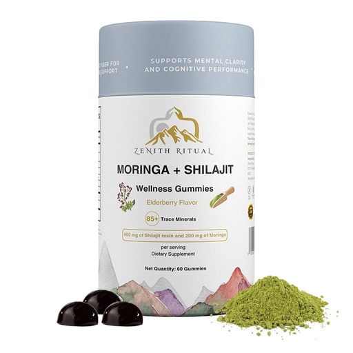 [BRSREYYTAB7BUEL2] Shilajit and Moringa Gummies Elderberry Flavor – Boost Energy, Focus & Vitality – 75% Fulvic Acid – 100% Vegan, Gluten-Free, No Added Sugar – 60 Gummies