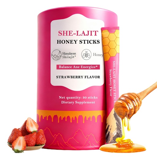 [BRSRGGL6A4AW2C3J] Honey Sticks Shilajit for Women with Shatavari and Saffron, Natural Energy, Strawberry Flavor, Hormonal Balance, Focus & Vitality Support, Tasty Shilajit Honeysticks with Himalayan Shilajit | 30 Sticks