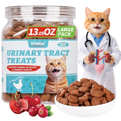 [BRSREYABOQNWEHLL] Wellix 13.5oz Urinary Tract Health Supplement Cat Treats for Indoor Cats - Chicken Flavor Kitten Snacks for Support Kidney Bladder & Urinary Health Cat Training Biscuits - Add Dandelion & Cranberry