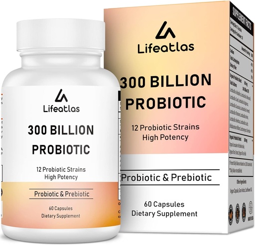 [BRSRMHQZOUIGAELX] Probióticos CFU 300 Billones - Probióticos para Mujeres y Hombres, 12 Estrechos Probióticos Plus Prebiótico, para Immune &amp; Digestivo, Gut Health, Gas Bloating, Estante Estante - 60 Caps