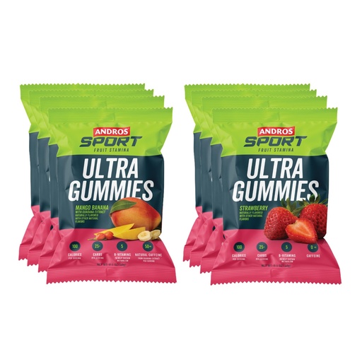 [BRSRGCADOUMGM2TG] Ultra Gummies | Fruit-Based Energy Chews for Workouts | 25g Fast-Acting Carbohydrates and 50mg Natural Caffeine for Endurance Fuel | Variety Pack | Gluten-Free | 2.1 oz (Pack of 8)