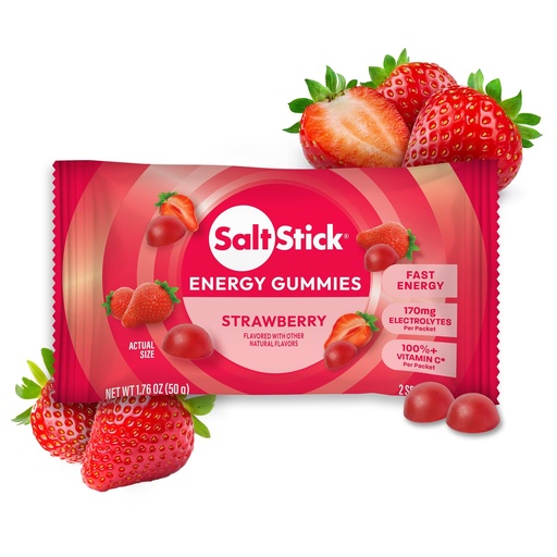 [BRSRE2QZAF7AA2DL] SaltStick Energy Gummies Strawberry - 10 Packets/20 Servings | Quick carbohydrates and electrolytes in delicious gummies to fuel your workout without sticky gels. Caffeine-free.