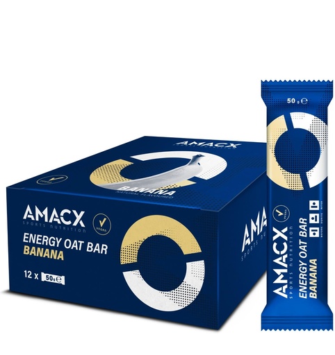 [BRSWYZDRCUGQIFDB] AMACX Energy Oat Bar for Endurance Sports – 12 x 50g – Energy Bars Carbohydrate mix (31g) – Vegan Protein Bar with 50mg magnesium – Running & Hiking Snacks – Healthy Oatmeal Power Bars - Banana