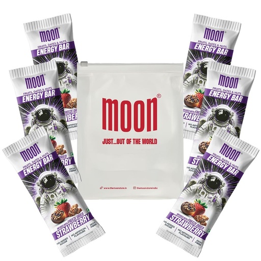 [BRSRAFL4CUBA2HL5] Moon Energy Bar Strawberry, 270g Pack (45g x 6 Bars), High Fibre, Freeze-Dried Fruits, Dates & Nuts, Nutritious, Fruit Bar Snack