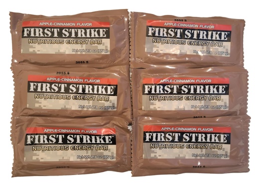 [BRSRAC33PMDWED3X] First Strike Energy Bar, Full Size [2.3oz] - Authentic Long-Life USGI MRE Ration Nutrition Bars. Many Flavors and Packs to choose from, Recent Production dates (6, Apple-Cinnamon)
