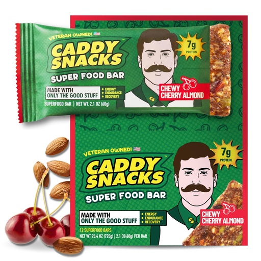 [BRSRE2T5BN5GKDI4] Caddy Snacks Chewy Cherry Almond – Premium Plant Based Energy Bars fHealthy Snack Bars | Meal Replacement | Vegan | Gluten Free | On-the-Go Golf Snack | 12 Count (2.1 oz)