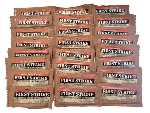 [BRSRAC33C4FGMDLP] First Strike Energy Bar, Full Size [2.3oz] - Authentic Long-Life USGI MRE Ration Nutrition Bars. Many Flavors and Packs to choose from, Recent Production dates (24, Apple-Cinnamon)