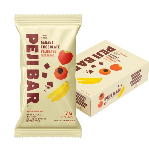 [BRSREGTYOYPA2YLJ] PEJI BAR Superfood Energy Bars | Choco Nana Banana Chocolate Flavor | 7g Protein, 5g Fiber, Gluten Free, Whole Ingredients, No Sugar Added | Made In Costa Rica | Adventure Ready Healthy Snack, 12 Pack