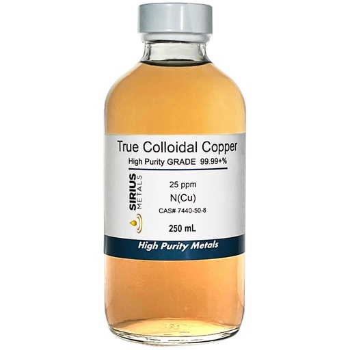 [BRSRAFT3OQFAIETX] 250 Milliliters of Copper NanoParticle (CuNP) Solution: 25 mg/L in Water of 99.99+% Pure Copper