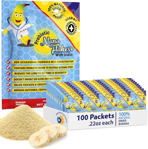 [BRSW2CQOOYDROFD5] Prebiotic Nana Flakes 100% Pure Banana Flakes Medical Food Powder, Decrease Fat Intake & Natural Remedy for Diarrhea & Heart Burn - Great Source of Protein & Fiber - Single Serve (100 Packets)