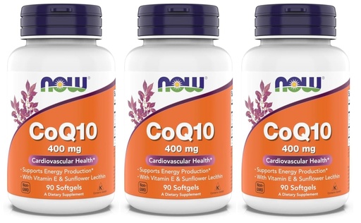 [BRSRYZACCJ7AI3A7] NOW Foods Supplements, CoQ10 400 mg, Pharmaceutical Grade, All-Trans Form Produced by Fermentation, 90 Softgels (Pack of 3)