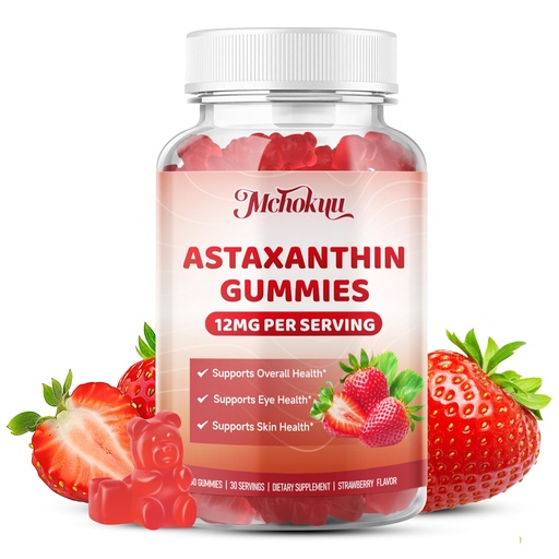 [BRSRGFAKCEBAKCTO] Astaxanthin Gummies 12mg - Antioxidant for Eye, Skin & Immune Support, 60ct | Astaxanthin Supplements with Lycopene, Vitamins A, C, D3, E. Vegan, 0 Sugar & Non-GMO, Soy & Gluten Free, Strawberry Flavor