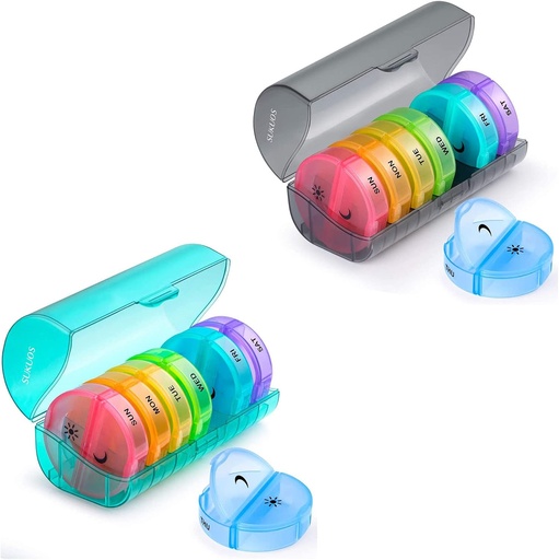 [BRSRMBAZCMNWOFDL] 2 Pack Weekly Pill Organizer 7 Day 2 Times a Day, Sukuos Large Daily Pill Cases for Pills/Vitamin/Fish Oil/Supplements, BPA Free Pill Box, Easy to Clean