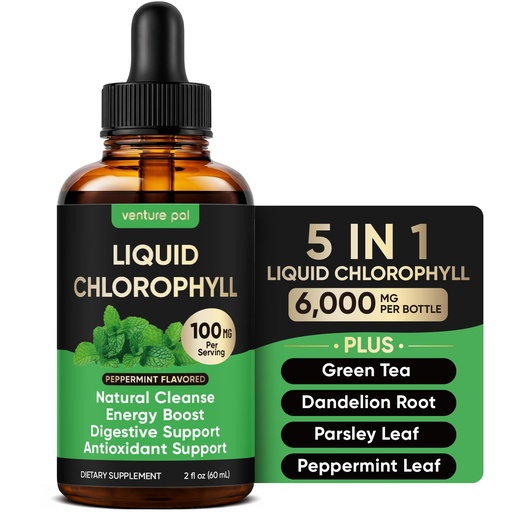 [BRSRYYYNAV6AGDLG] Venture Pal 5-in-1 Liquid Chlorophyll Drops, 100mg Chlorophyllin with Fresh Mint Botanical Complex, Everyday Green Support, Vegan, 60 Servings