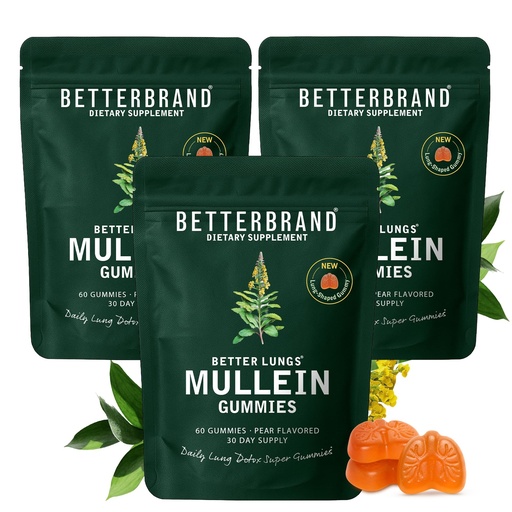 [BRSRGZIYO4HQ2YI7] Betterbrand Mullein Chewable Gummies for Lung Cleanse and Detox, Respiratory Health Supplement, 2000mg Mullein Extract per Serving, 50:1 Extract - 90 Day Supply - Pear Flavored