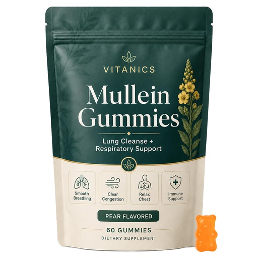 [BRSRYZT7PIAR6EQ2] Vitanics Mullein Gummies, Mullein Leaf Extract for Lungs, Respiratory Support, Cleanse & Detox, Calm Chest, 60 Gummies (1)