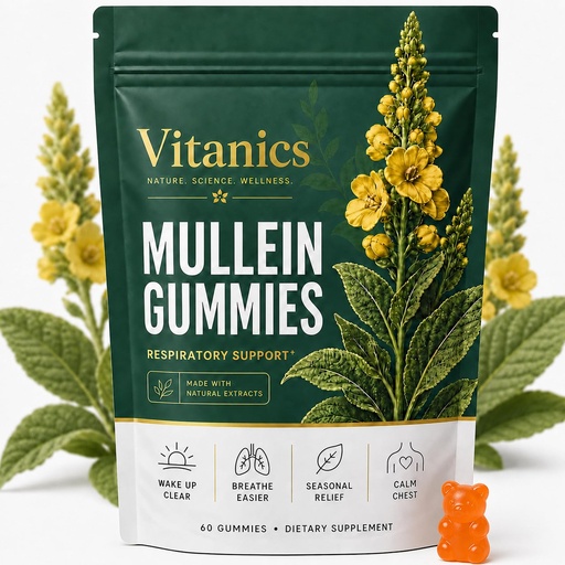 [BRSRY2T7AQFQMGQV] Vitanics Mullein Gummies - Mullein Leaf Extract for Lungs, Respiratory Support, Plant-Based Formula, 60 Gummies, 30-Day Supply
