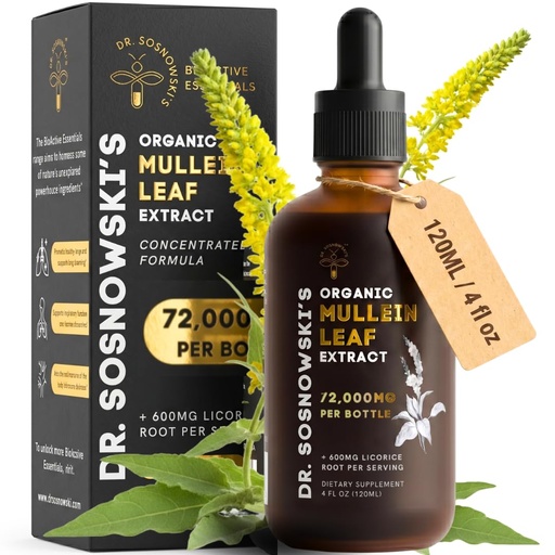 [BRSRAA35CF7B4F33] Dr Sosnowski's Organic Mullein Leaf Extract Drops | 72,000mg per Bottle | 4 fl oz Liquid Herbal Supplement with Licorice Root Flavonoid & Saponin Source | 2 Month Supply