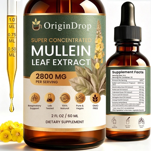 [BRSRY2YFCV7QO3AY] Mullein Drops for Lungs, Origin Drop Super Concentrated Mullein Drops - Lung Detox Formula with Marshmallow, Perilla, Calendula Flower, Thyme & Astragalus - 2 FL.OZ (1PCS)