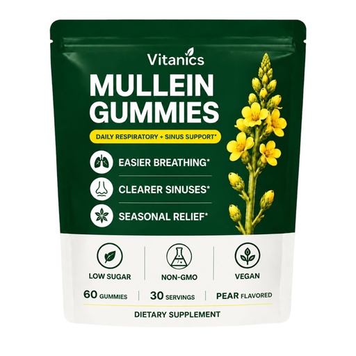 [BRSRY232CQIRM336] Vitanics Mullein Gummies, Mullein Leaf Extract for Lungs Support, 60 Count | Herbal mullein gummies for adults, crafted for a simple daily wellness routine with a delicious chewable gummy format.
