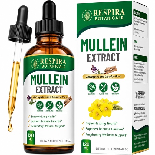 [BRSRGBLYAAJRSFDU] Mullein Drops for Lungs - Cleanse and Detox Support - 4 fl oz | Mullein Leaf Extract with Astragalus & Licorice Root - Respiratory Support, Women & Men - 120 Servings