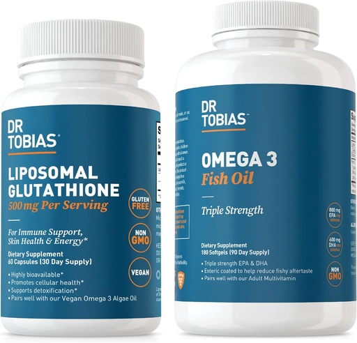 [BRSRAHQZDJ7Q4DLF] Dr. Tobias Omega 3 Fish Oil and Liposomal Glutathione - Supports Immune Function, Skin Health, and Nutrient Absorption - Non-GMO