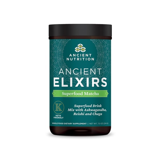 [BRSWGGDYCQHGMALG] Matcha Green Tea Powder with Ashwagandha by Ancient Nutrition, Ancient Elixirs Superfood Matcha Energy Powder, with MCTs, Promotes Healthy Energy Levels, Paleo and Keto Friendly, 20 Servings