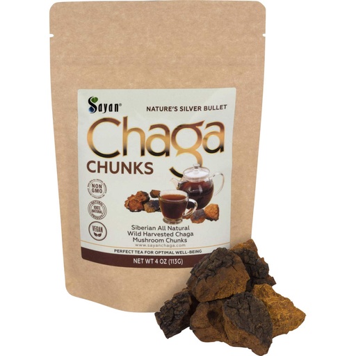 [BRSWIHD2OIBGKCTU] Sayan Siberian Pure Raw Chaga Mushroom Chunks with Black Top Crust 4 Oz / 113 g – Premium Wild-Harvested Antioxidant Tea for Immune Support, Focus and Digestive Health - Non-GMO