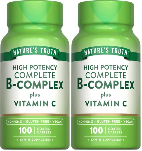[BRSRY2QLPJ4B6236] Nature's Truth Vitamin B Complex Plus Vitamin C | 100 Caplets | Vegan, Non-GMO & Gluten Free Supplement (Pack of 2)