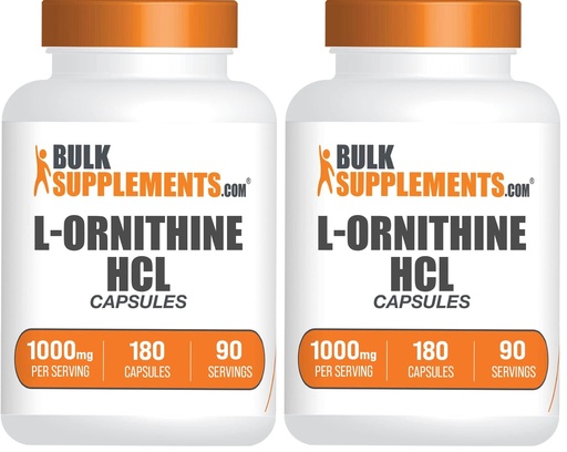 [BRSREAD6CBYAOCQZ] BulkSupplements.com L-Ornithine HCl Capsules - L-Ornithine Hydrochloride, L-Ornithine 1000mg - Amino Acids Supplement, Gluten Free, 2 Capsules per Serving, 180 Count (Pack of 2)