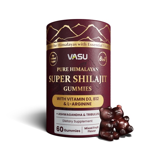 [BRSRAC37OENRMHTJ] Vasu 6 in 1 Pure Himalayan Gold Shilajit Gummies for Men & Women with Vitamin D3 & B12, L-Arginine, Ashwagandha & Tribulus - Sugar Free Shilajit Resin - 60 Counts for Energy Support - Lab Tested