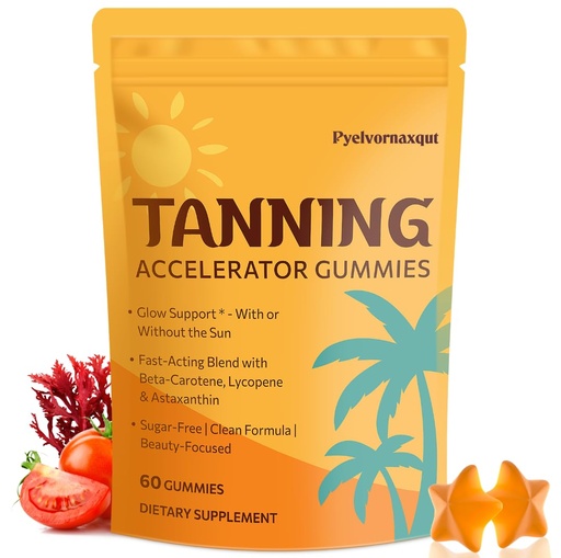 [BRSRGCAZCQMBMALK] Tanning Gummies with Astaxanthin – Golden Glow & Skin Radiance – 60 Count | Sunless Tanning Supplement with Beta Carotene, Lycopene & L-Tyrosine for Women & Men – Vegan & Sugar Free
