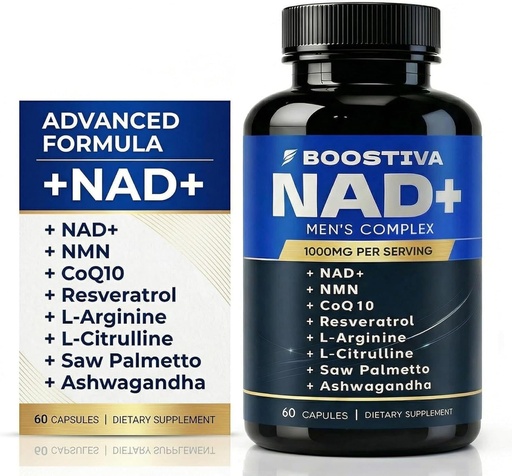 [BRSRYYITDINA433F] Boostiva NAD+ Plus Supplements for Men, with Resveratrol, CoQ10, L Citruline and Lycopene, Anti-Aging, Stamina, xkq NAD Supplement 60 Capsules