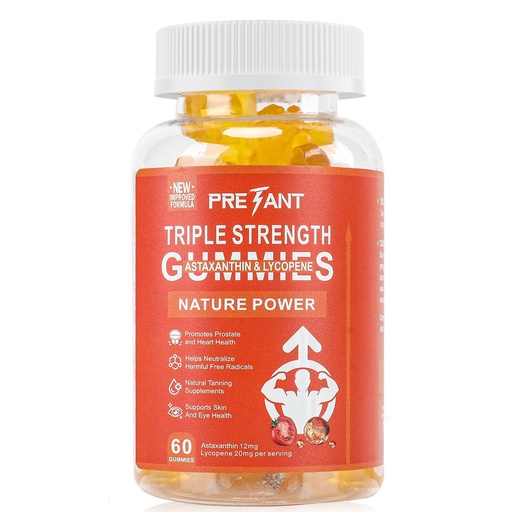 [BRSREGAPB55WMFYV] PRETANT- Prostate Health Supplements for Men, Astaxanthin + Lycopene Gummies – Antioxidant Supplement for Prostate & Heart Health, Natural Tanning Supplement, Eye & Skin Support – 30 Servings, Vegan