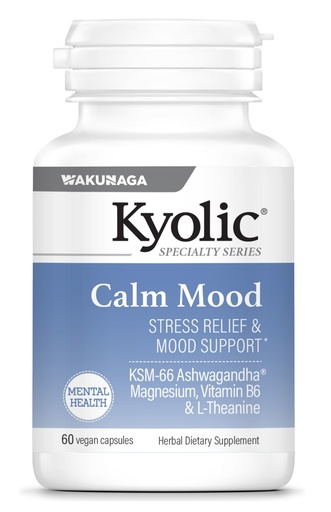 [BRSRABALPIDQOALV] Kyolic Specialty Series Calm Mood, 60 Capsules | Stress Relief and Mood Support*, Calm Relaxation Formula with KSM-66 Ashwagandha, L-Theanine and Magnesium, GMO-Free