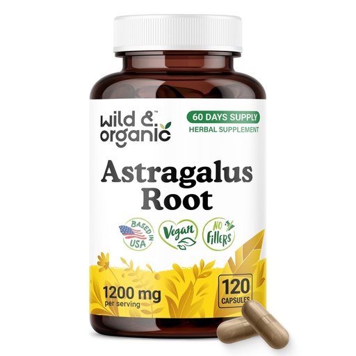 [BRSRAHA3BYJR63Q6] Wild & Organic Astragalus Capsules 1200 mg - Immune Support - Astragalus Root Supplement - 60 Days of Supply - Vegan, No Fillers, Non-GMO - 120 Count