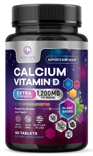 [BRSRMCT6AEFA4E3A] Calcium 1200 mg Per Serving with Vitamin D3 - Bone Health Supplement, Vitamin D & Calcium Supplements for Women & Men - Bone, Teeth & Immune Support, Nature's Calcium Pills, Bottled USA - 60 Tablets