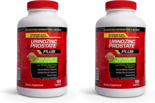 [BRSRGGQLPIAWCCQ7] Urinozinc Plus - Prostate Supplement with Beta Sitosterol & Saw Palmetto – Reduce Frequent Urination Concerns & Support Your Prostate Health, 180 Caplets, (Pack of 2)